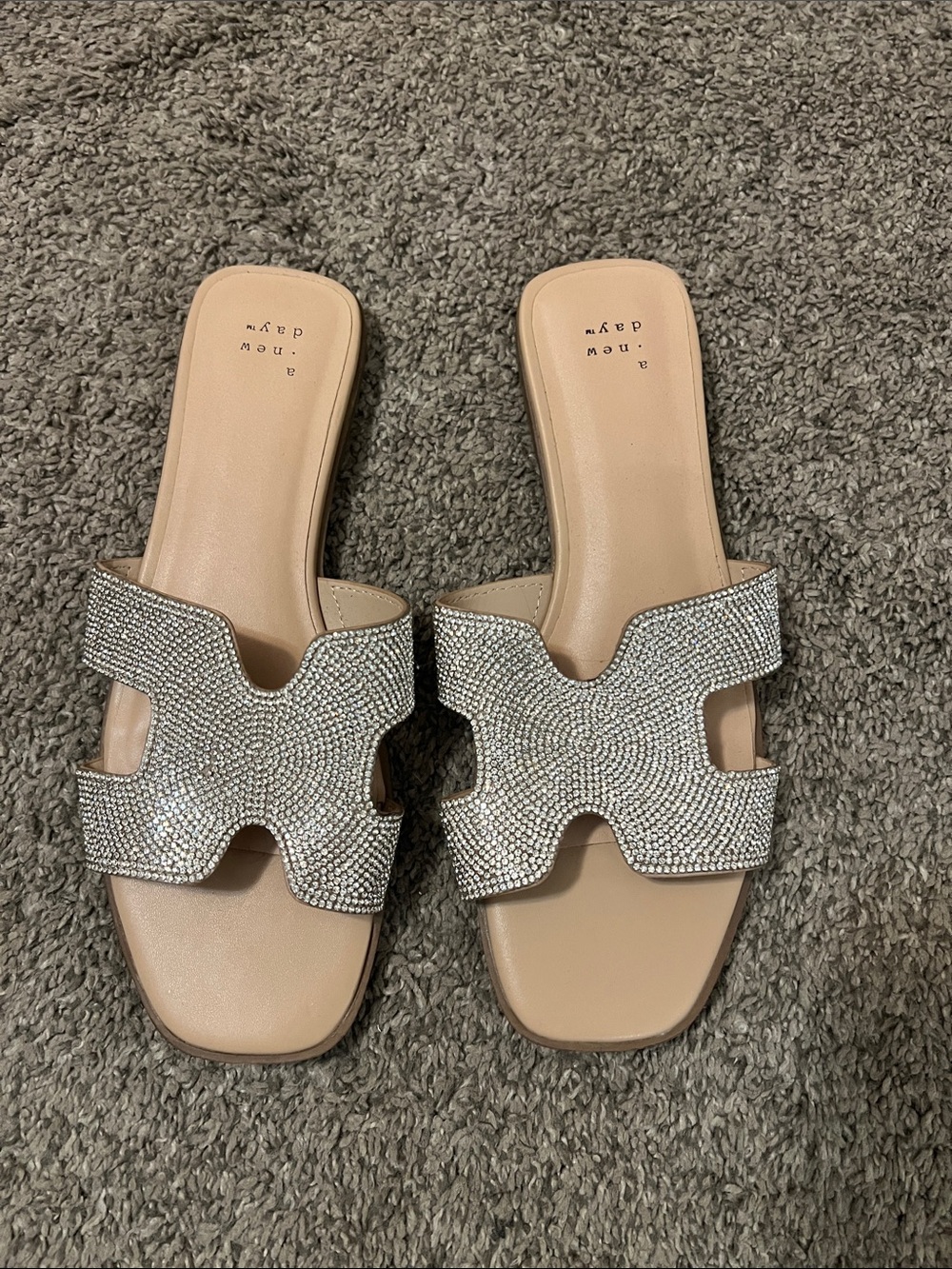 a new day Nude Slide Sandals with Silver Crystal Strap
